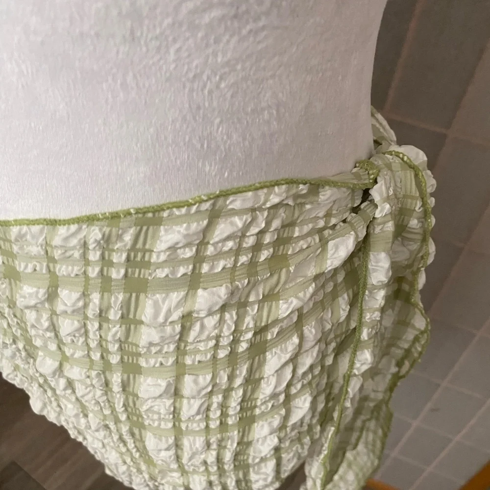 SISTER SWIM Katy Mini Sarong-Tie Green White Checkered Swim Skirt Cover One Size